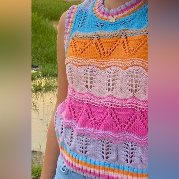 Zara Sweaters Zara Rainbow Knit Crochet Sweater Vest Poshmark